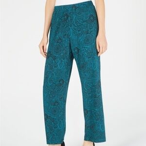 NY Collection Wide Leg Pull On Pants, Green And Black Xl Nwt